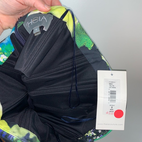 THEIA Floral Sweetheart Strapless Dress 8 Q3602 - Picture 3 of 8